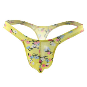 Yellow Floral Print Men's Thong